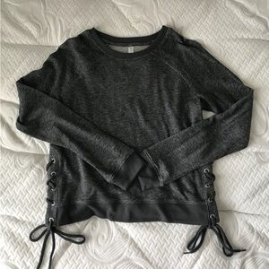 Grey Slightly Cropped Lace Up Long Sleeve